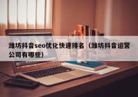 濰坊抖音seo優(yōu)化快速排名（濰坊抖音運(yùn)營(yíng)公司有哪些）